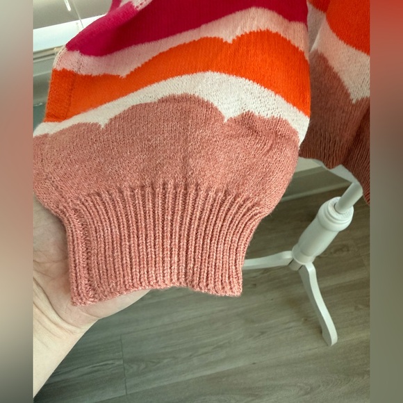 Womens Off Shoulder Round Neck Rainbow Floral Print Sweater - Picture 4 of 9